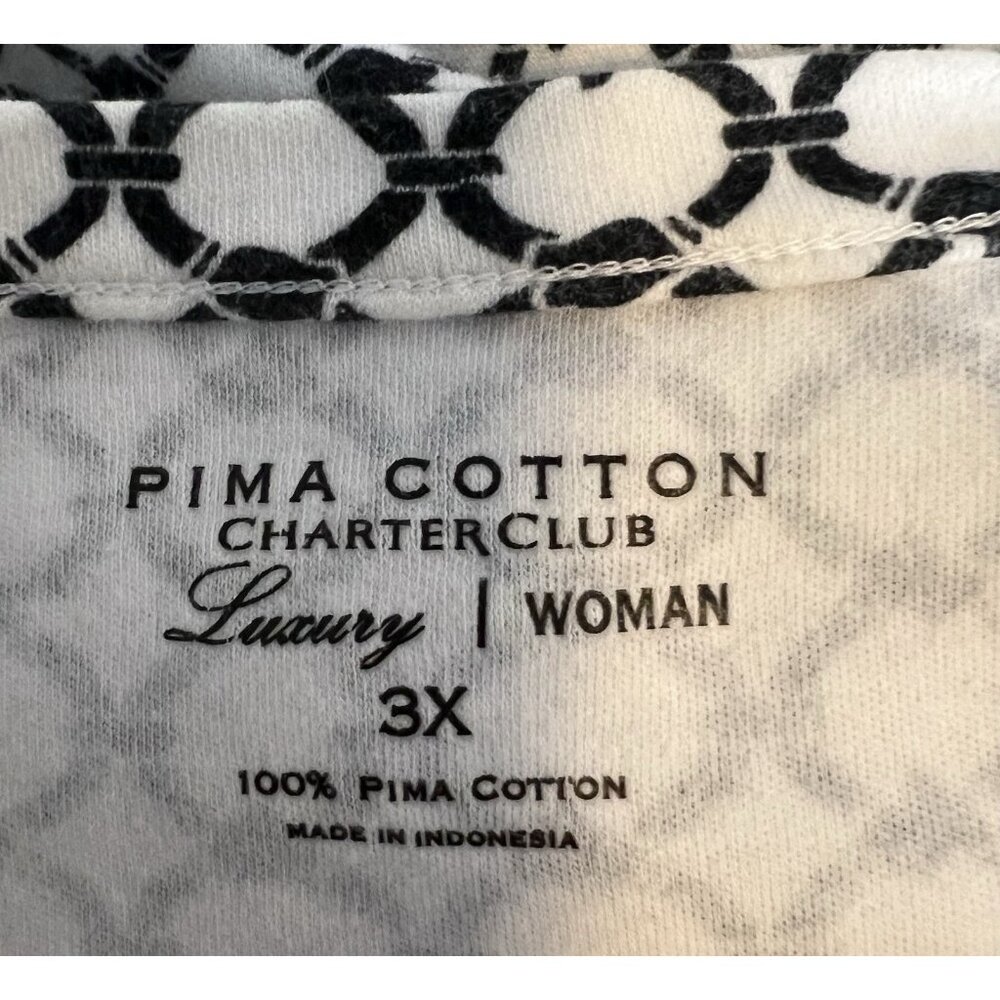 Charter Club Women’s Pima Cotton Top Plus Size 3X Short Sleeves Black/White - Picture 4 of 6